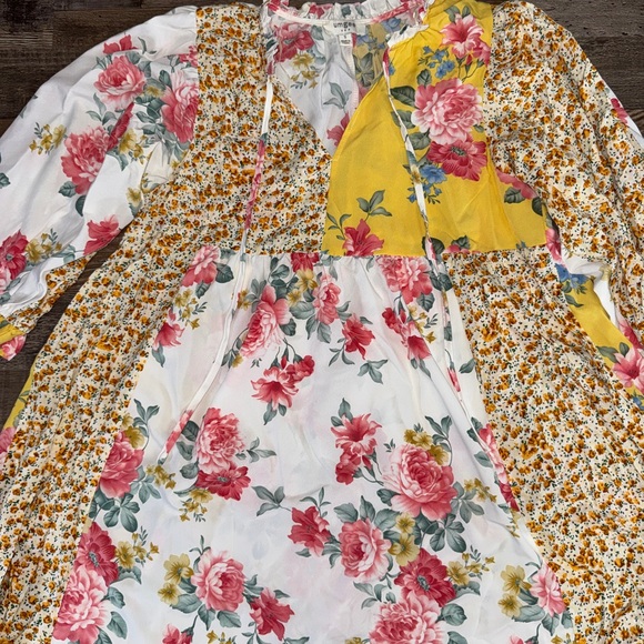 Umgee USA Boho Floral Patchwork Dress Small Ruffle Neck - Picture 4 of 8